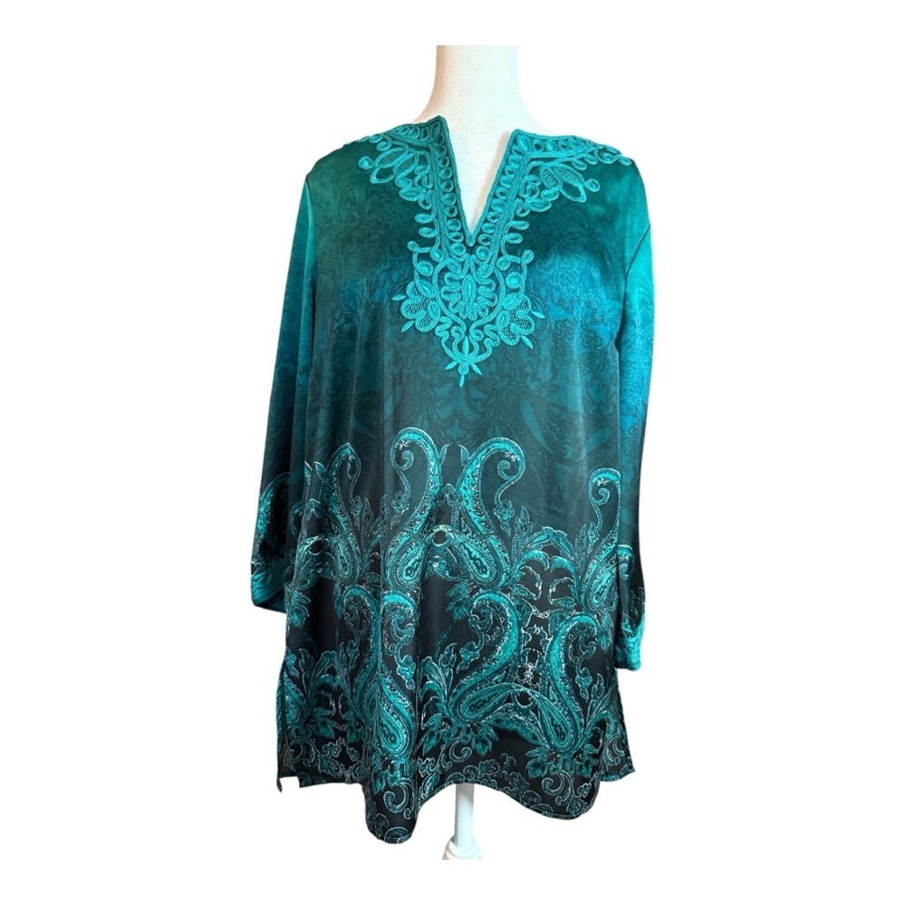 Jones New York Teal Paisley Tunic Top Active Seller!